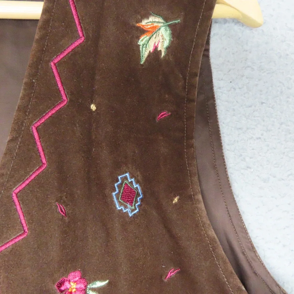 VTG Napa Valley Velvet Vest Medium Brown Embroidered Western Boho Cottagecore - Picture 5 of 10